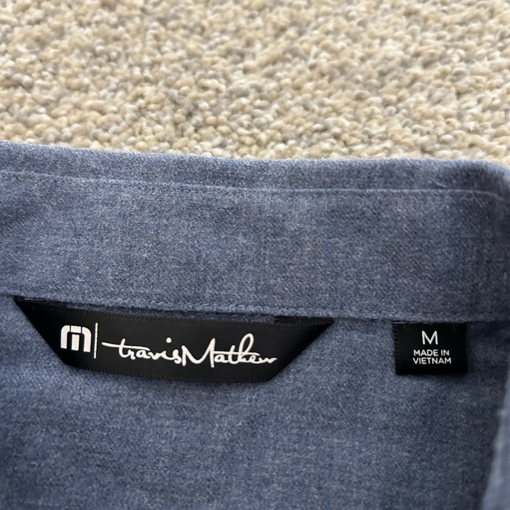 Travis Mathew Cloud Flannel Button Up Shirt Medium Blue Long Sleeve Cotton - Picture 2 of 7